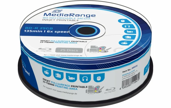 MediaRange BD-R 25 GB, Tour (25 Pièce/s) – Disques magasins pour 1